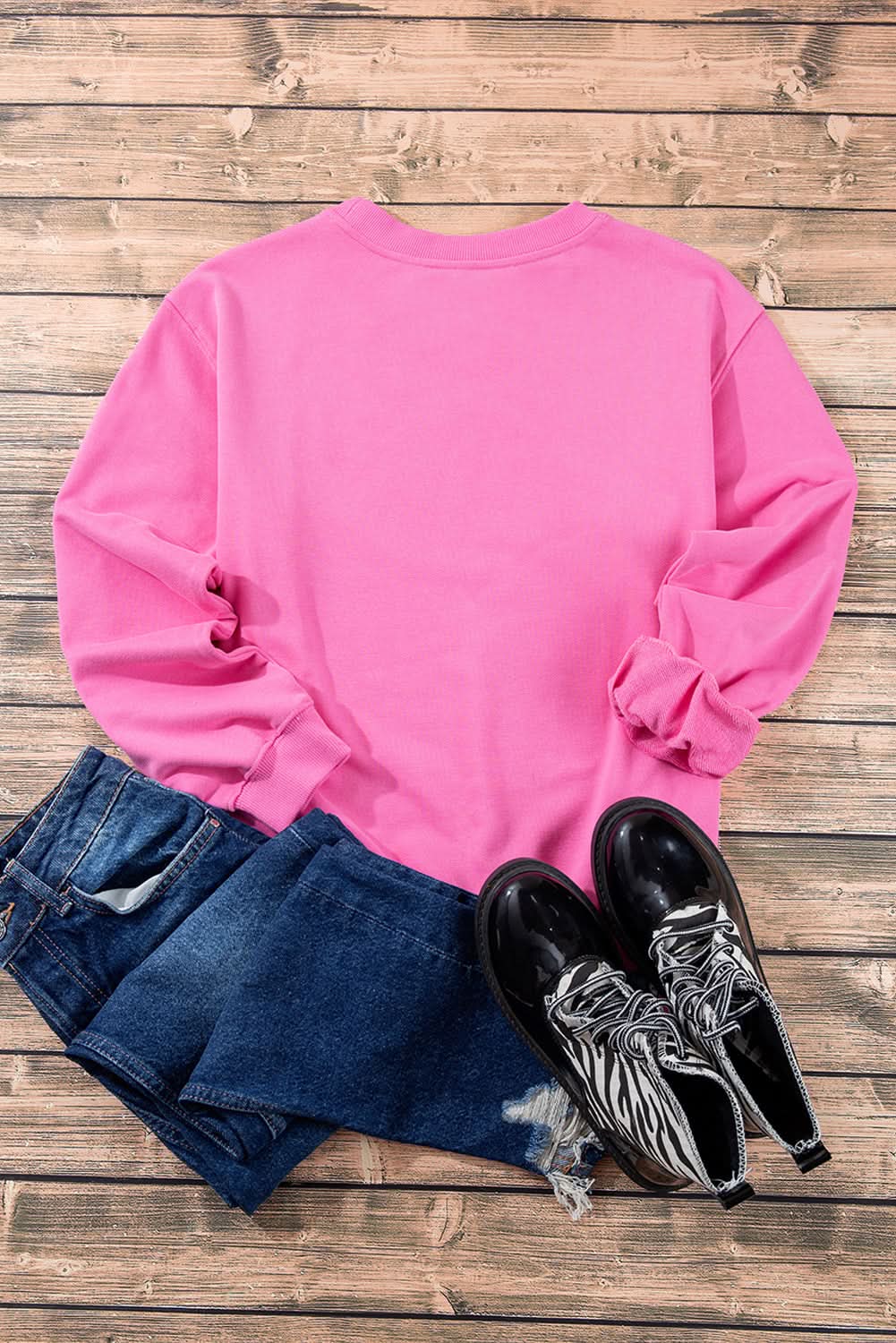 Bonbon Plain Drop Shoulder Crewneck Pullover Sweatshirt - Love Salve